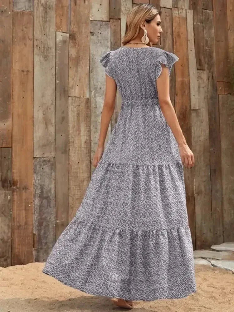 Printed V - Neck Ruffled Cap Sleeve Maxi Dress - Update AvenueEffortless Elegance: DressesTrendsi100100167927640100100167927640877510e6 - 0158 - 49d7 - afaf - 398ee970acb5 - Max - OriginGray