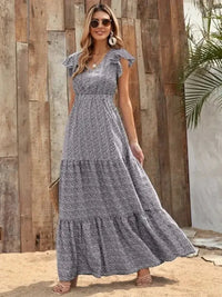 Printed V - Neck Ruffled Cap Sleeve Maxi Dress - Update AvenueEffortless Elegance: DressesTrendsi1001001679276401001001679276402ffef1a6 - b7d3 - 4cfb - b169 - 4c9b5d5c25f9 - Max - OriginGray