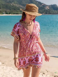 Printed V - Neck Short Sleeve Romper - Update AvenueBoho VibesTrendsi100100989861467100100989861467563e7634 - 220c - 47f4 - a33a - acc959ca28cc - Max - OriginDeep Rose