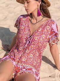 Printed V - Neck Short Sleeve Romper - Update AvenueBoho VibesTrendsi100100989861467100100989861467fac310b7 - e20a - 463e - 82a5 - 6100a431055a - Max - OriginDeep Rose