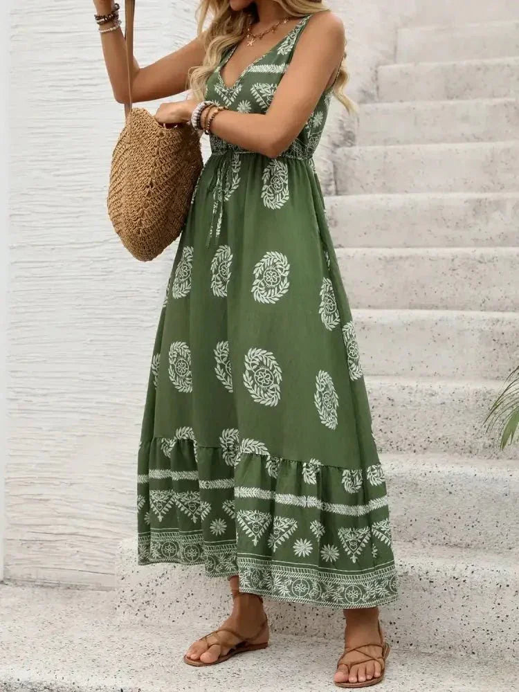 Printed V - Neck Sleeveless Dress - Update AvenueBoho VibesTrendsi1001008632219821001008632219828c86839f - 6cac - 4e11 - ade5 - e12912a42025 - Max - OriginMatcha Green
