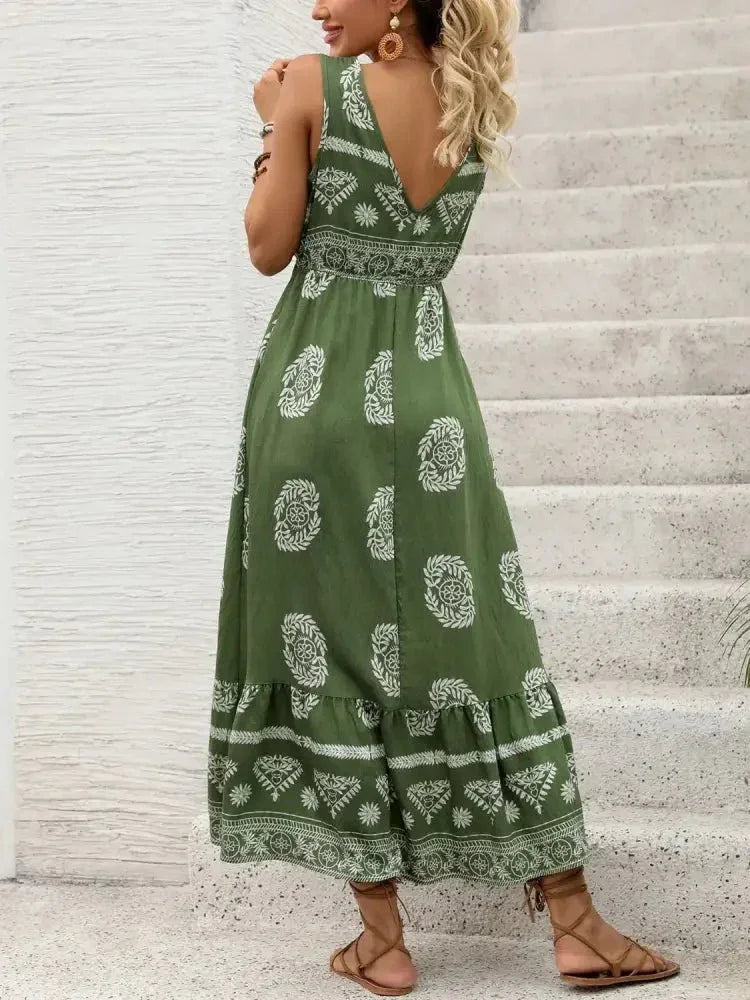 Printed V - Neck Sleeveless Dress - Update AvenueBoho VibesTrendsi100100863221982100100863221982ef061da8 - 95d3 - 4f61 - a93b - d9e7843d719e - Max - OriginMatcha Green