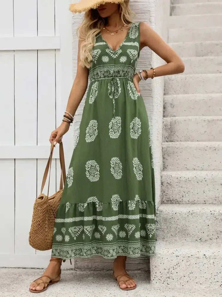 Printed V - Neck Sleeveless Dress - Update AvenueBoho VibesTrendsi100100863221982100100863221982f61f1882 - 4d13 - 4111 - 96f7 - 661bef2ced5b - Max - OriginMatcha Green