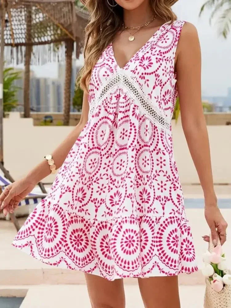 Printed V - Neck Sleeveless Mini Dress - Update AvenueBoho VibesTrendsi1001003411619501001003411619507cd4bde2 - 57d5 - 45fe - b082 - 98810e323ba0 - Max - OriginHot Pink