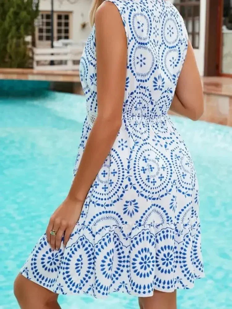 Printed V - Neck Sleeveless Mini Dress - Update AvenueBoho VibesTrendsi100100341166536100100341166536a16133a0 - 29f4 - 49e2 - 8d29 - f1c0e19f1ef7 - Max - OriginBlue