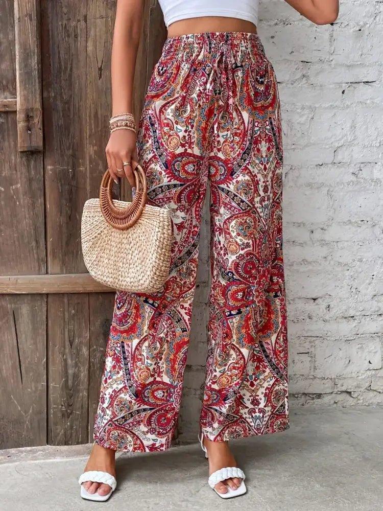 Printed Wide Leg Pants - Update AvenueBoho VibesTrendsi100100580651320100100580651320574f11c1 - de9e - 420d - aafc - 388f3e78ee63 - MaxDeep Red