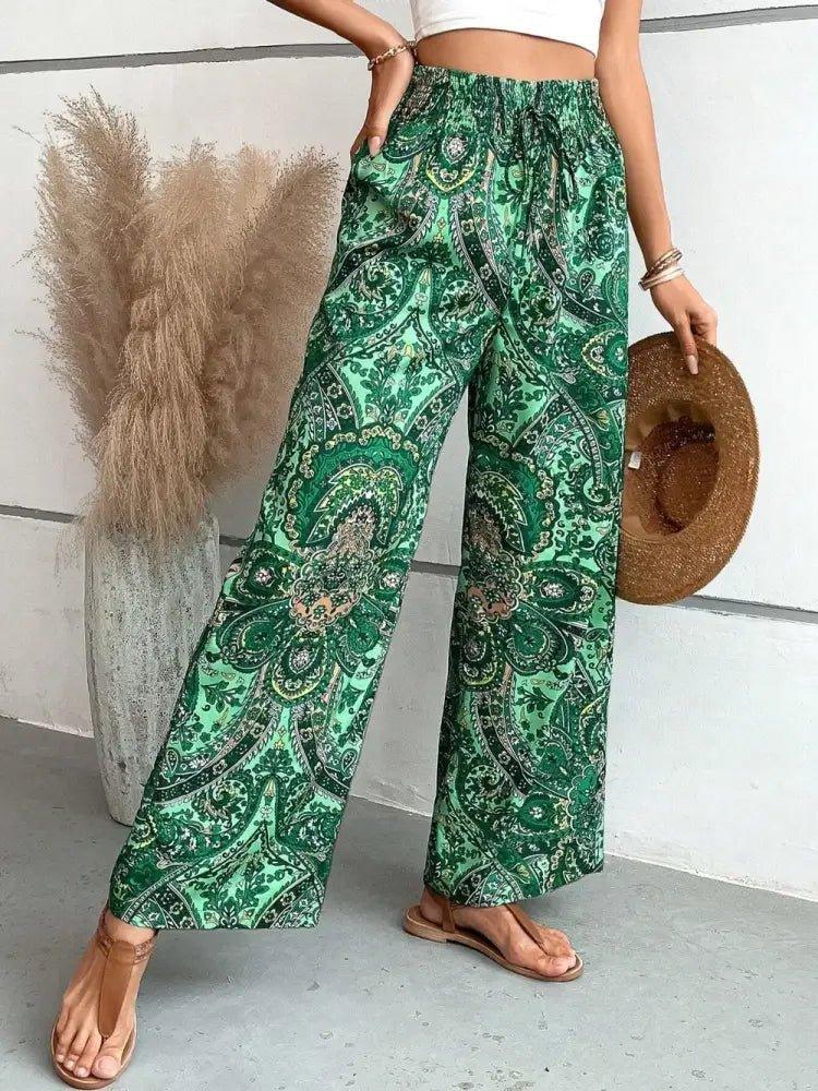 Printed Wide Leg Pants - Update AvenueBoho VibesTrendsi100100580659463100100580659463eda1eea8 - 62b3 - 47b3 - 845e - 628f0d2e205a - MaxDark Green