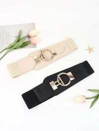 PU Elastic Wide Belt with Alloy Buckle