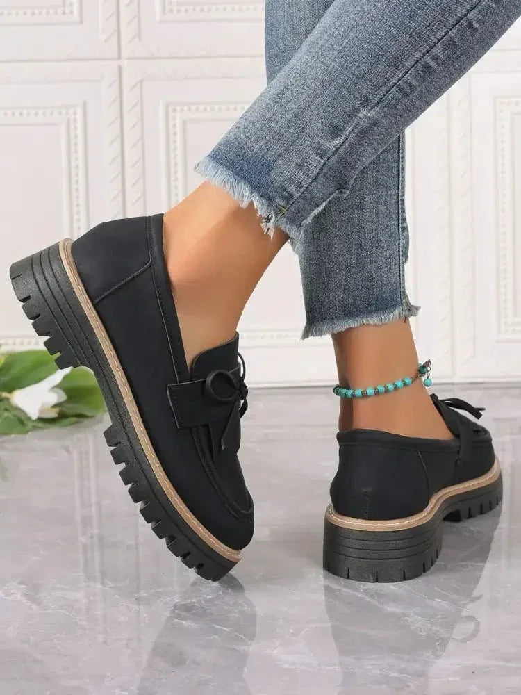 PU Leather Bow Platform Loafers - Update AvenueTrendsi100600597491557100600597491557PU Leather Bow Platform LoafersBlack
