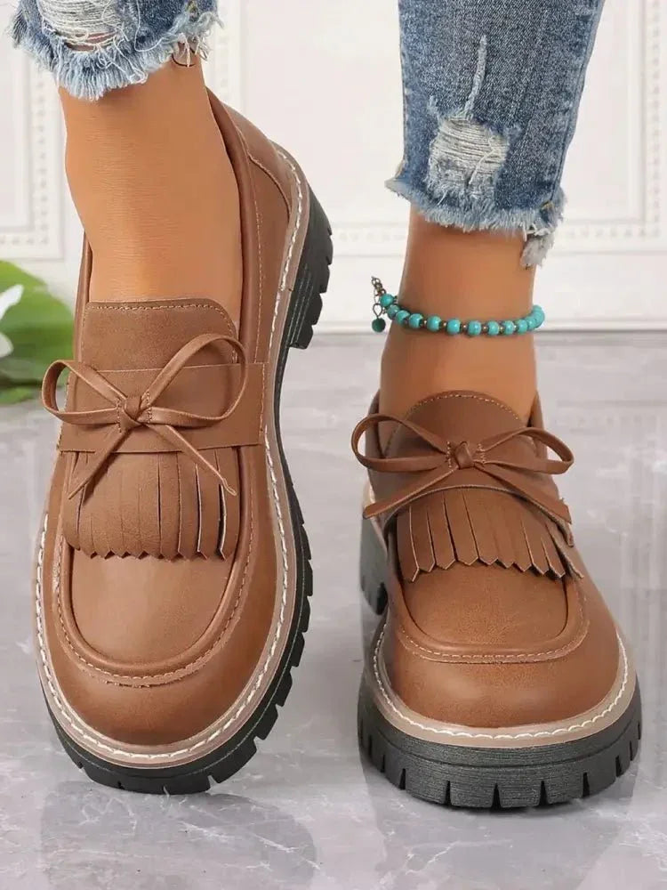 PU Leather Bow Platform Loafers - Update AvenueTrendsi100600597498844100600597498844PU Leather Bow Platform LoafersCaramel