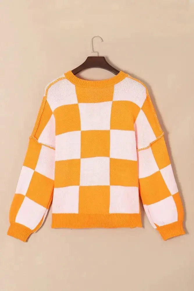 Pumpkin Checkered Round Neck Long Sleeve Sweater - Update AvenueHalloweenTrendsi100100088131215100100088131215de6f00ff - 44a5 - 4d0b - b36d - 5bcf1a03d2e9 - MaxTangerine