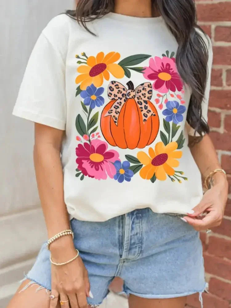 Pumpkin Floral Graphic Round Neck T-Shirt - Update AvenueT-ShirtsTrendsi100100910121185100100910121185031138f381094ddf96a68a3845c61f99 - Max - OriginWhite