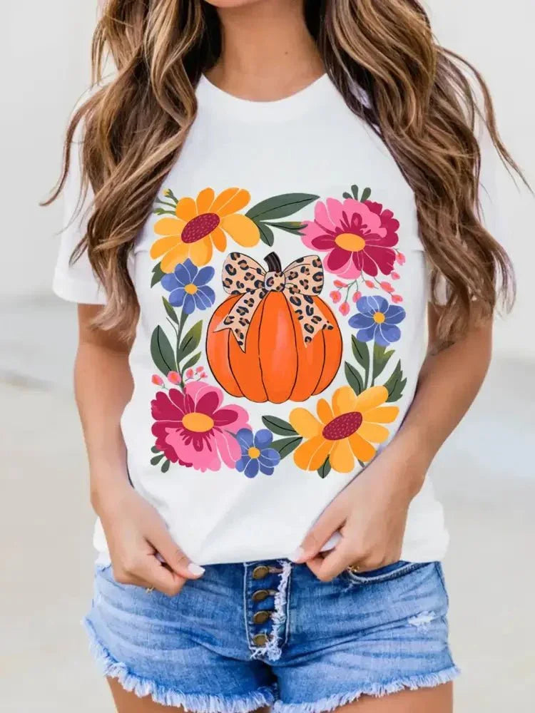 Pumpkin Floral Graphic Round Neck T-Shirt - Update AvenueT-ShirtsTrendsi10010091012118510010091012118585e40510ab494e1a8c161a7caa6bdb0b - Max - OriginWhite