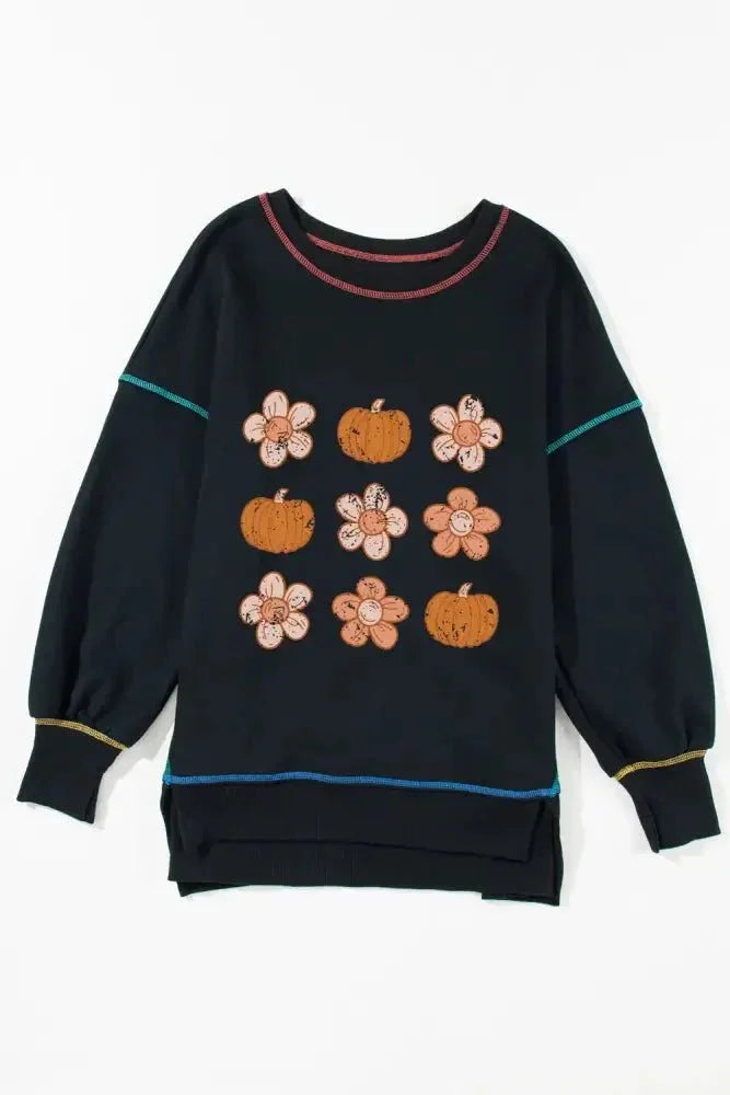 Pumpkin & Flower Graphic Long Sleeve Sweatshirt - Update AvenueHalloweenTrendsi100100691901304100100691901304289ec220 - 67b8 - 4e23 - b7d2 - 76271830eccb - MaxBlack