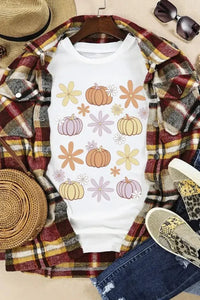 Pumpkin & Flower Round Neck Short Sleeve T-Shirt - Update AvenueHalloweenTrendsi1001005518011731001005518011736b217ba7 - 0163 - 48f8 - aa77 - eb2478ddc33e - MaxWhite