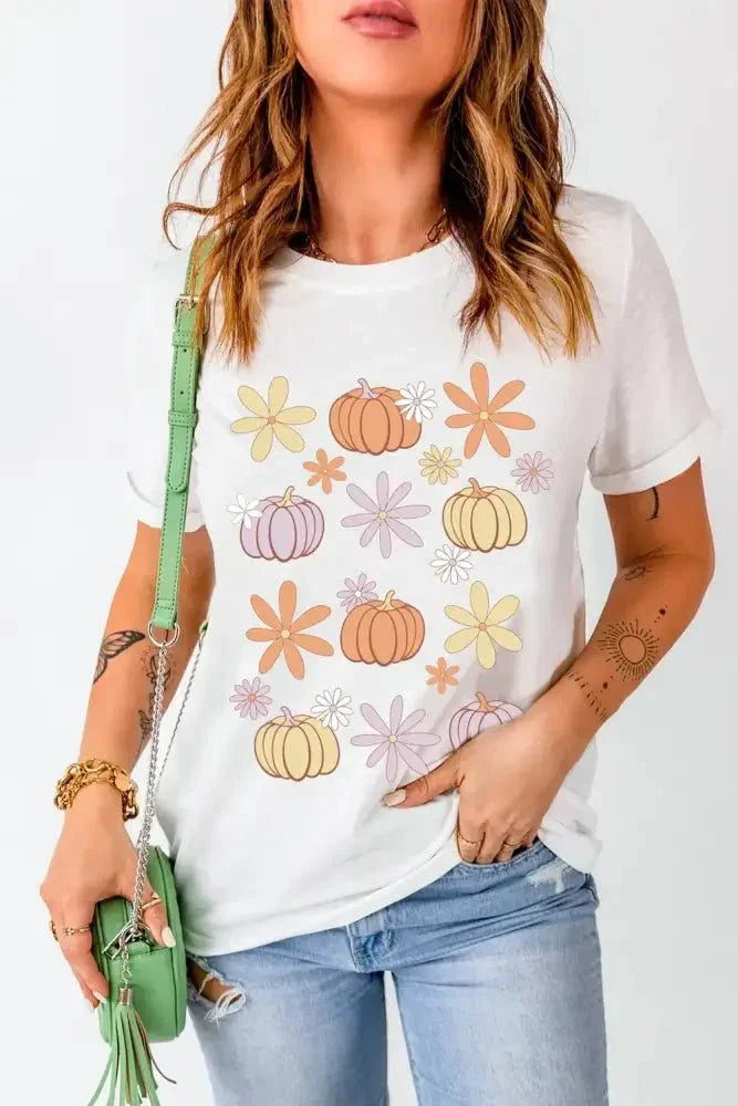 Pumpkin & Flower Round Neck Short Sleeve T-Shirt - Update AvenueHalloweenTrendsi100100551801173100100551801173f63acfa8 - e155 - 45bf - 83c4 - 573ad744f4da - MaxWhite