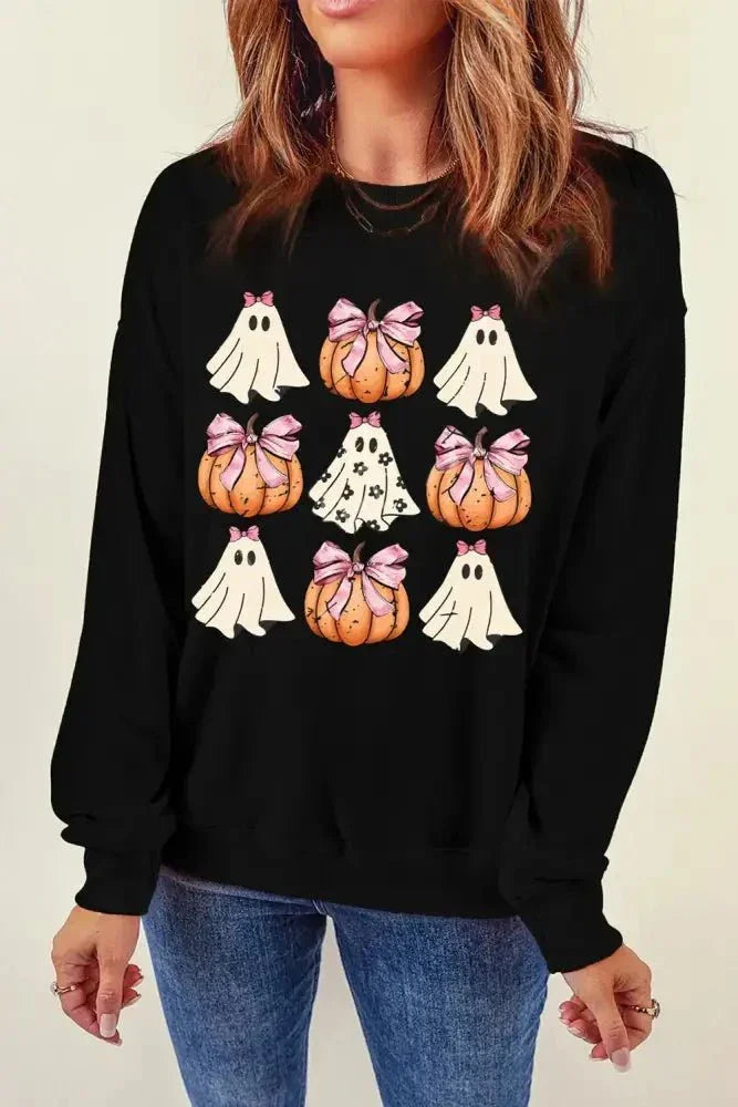 Pumpkin & Ghost Round Neck Long Sleeve Sweatshirt - Update AvenueHalloweenTrendsi1001007477314301001007477314309543e466 - aced - 4394 - b452 - 2715f572b21b - MaxBlack