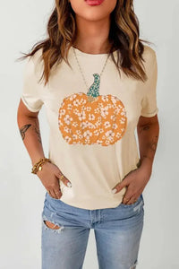 Pumpkin Graphic Round Neck Cuffed T-Shirt - Update AvenueHalloweenTrendsi100101076062555100101076062555b4a6b96887fd4ff3a1377b9077f05172 - MaxCream