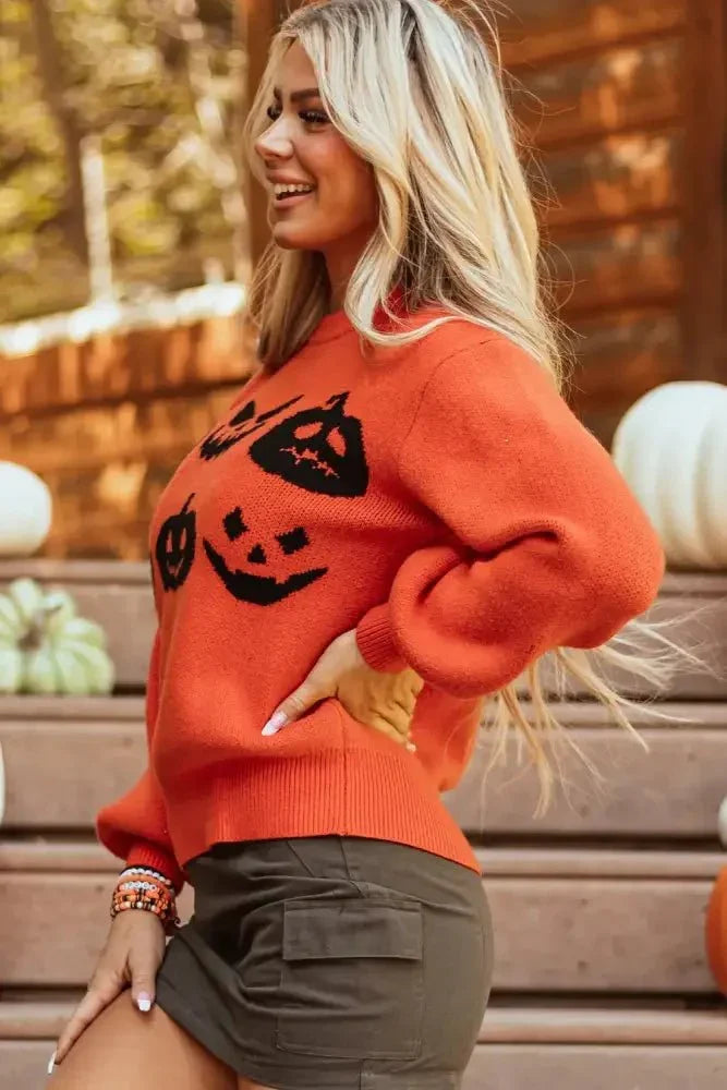 Pumpkin Pattern Round Neck Sweater - Update AvenueHalloweenTrendsi100100697141791100100697141791ae29dff7 - 3344 - 487d - 80c0 - 0d877ce4b43d - MaxOrange