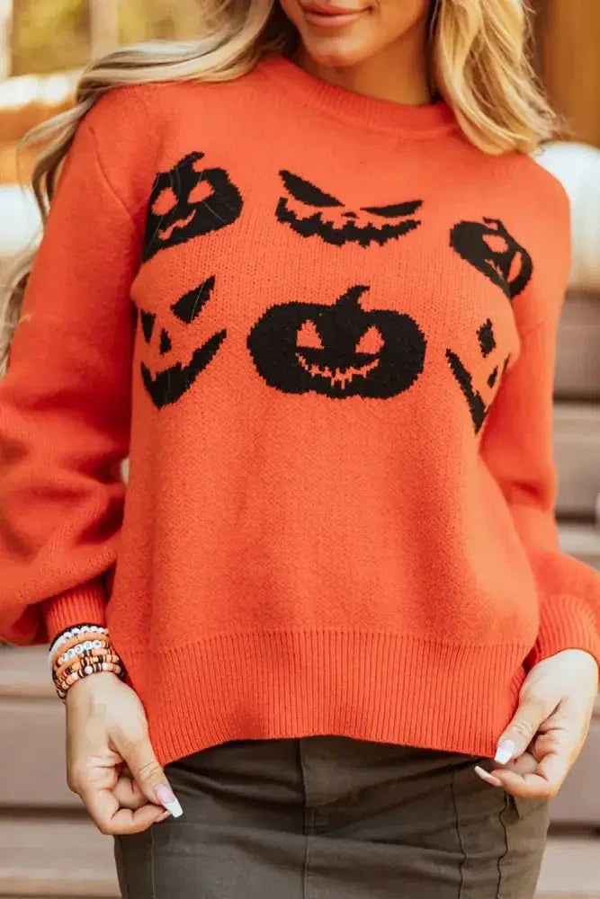 Pumpkin Pattern Round Neck Sweater - Update AvenueHalloweenTrendsi10010069714179110010069714179131d2a13c - 7978 - 4e6a - 8dcc - 598692b0f733 - MaxOrange