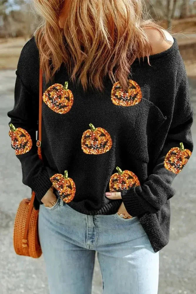 Pumpkin Round Neck Long Sleeve Knit Top - Update AvenueHalloweenTrendsi1001008050915621001008050915621de3e512 - 45cf - 443a - b1ac - 69e81ce552c6 - MaxBlack
