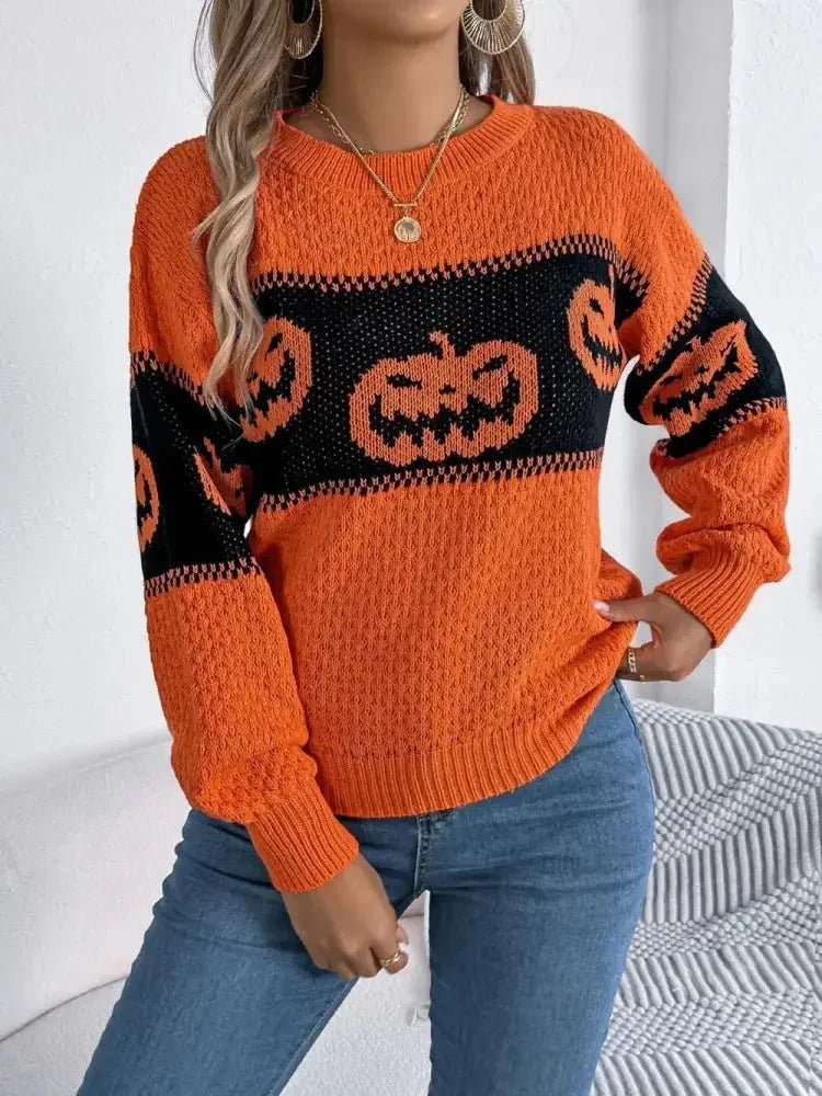 Pumpkin Round Neck Long Sleeve Sweater - Update AvenueHalloweenTrendsi1001003095507261001003095507269968f617 - 139d - 4267 - a1f1 - ddd6ec705677 - MaxOrange