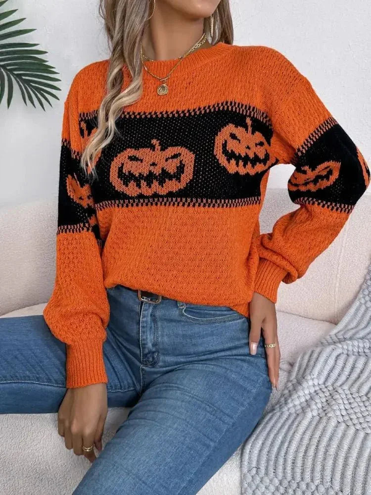 Pumpkin Round Neck Long Sleeve Sweater - Update AvenueHalloweenTrendsi1001003095507261001003095507262dca1e01 - 8c1d - 4c5b - 94a4 - 3a89278523d9 - MaxOrange