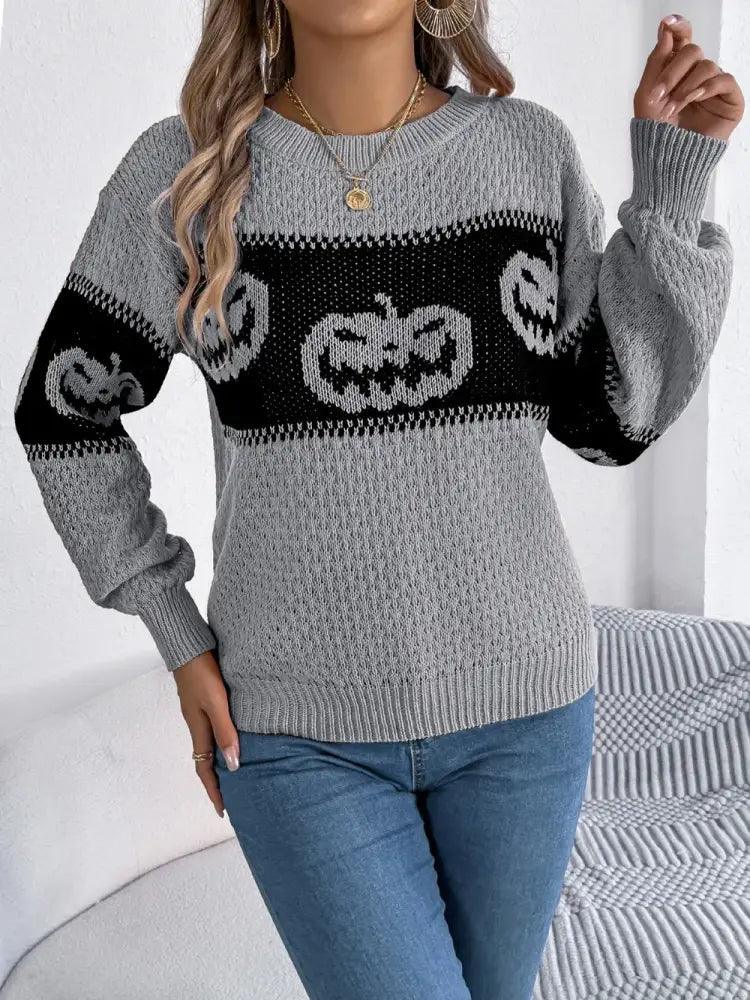 Pumpkin Round Neck Long Sleeve Sweater - Update AvenueHalloweenTrendsi10010030955330710010030955330715a1466f - 0c26 - 488a - b4b4 - 9d24bc4d1bae - MaxGray