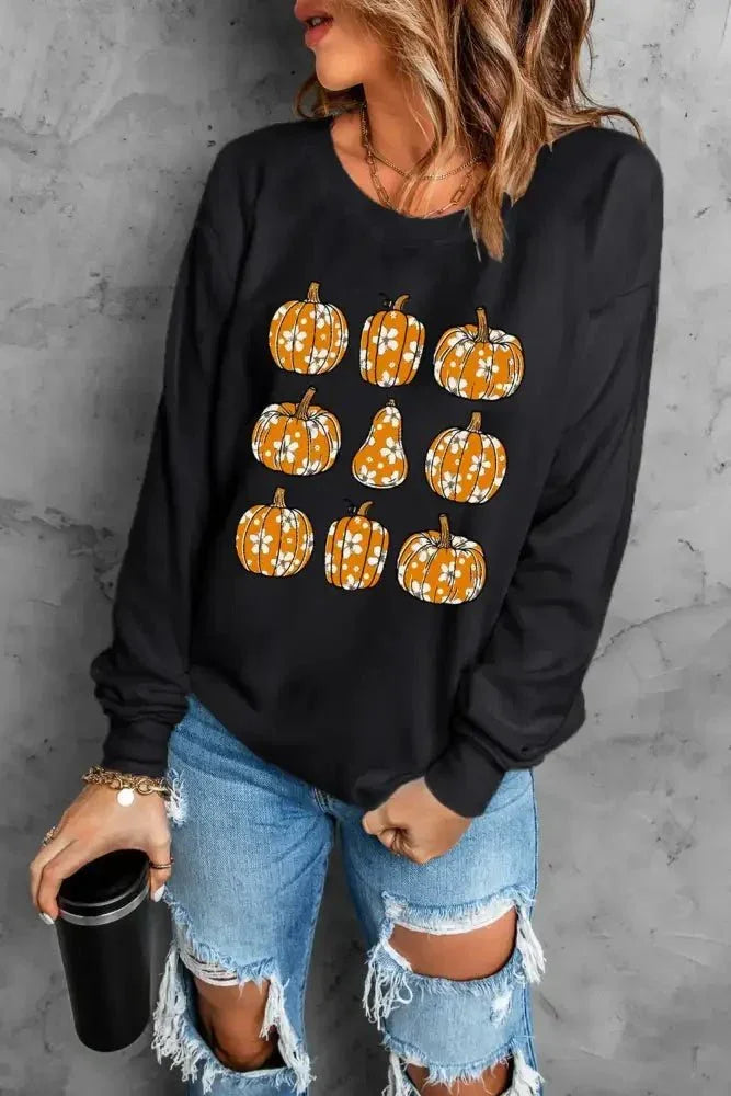 Pumpkin Round Neck Long Sleeve Sweatshirt - Update AvenueHalloweenTrendsi1001009255111901001009255111900b1f5a63 - 1204 - 4d4e - 9642 - 4e823f785cb8 - MaxBlack