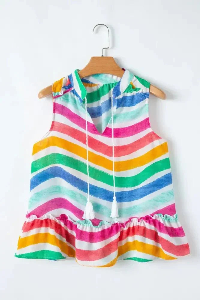 Rainbow Stripes Ruffled Hem Tank Top - Update AvenueTanks & CamisTrendsi100100594101687100100594101687dcea0f3a - 1dff - 44b0 - a7c6 - 803ccf439bc0 - Max - OriginMulticolor