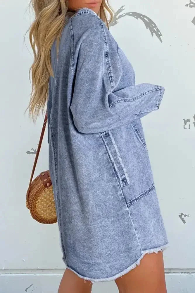 Raw Hem Button Down Long Sleeve Denim Dress - Update AvenueDenim Dresses & SkirtsTrendsi1001002035712581001002035712581dcd5c76 - f721 - 4aa0 - a3f6 - a8a623687722 - MaxMedium