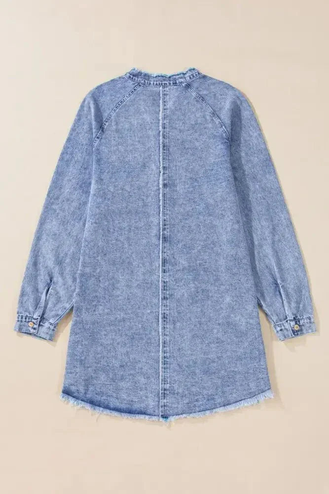 Raw Hem Button Down Long Sleeve Denim Dress - Update AvenueDenim Dresses & SkirtsTrendsi100100203571258100100203571258f1d64580 - 329e - 41de - 9f6a - e9b25d292326 - MaxMedium