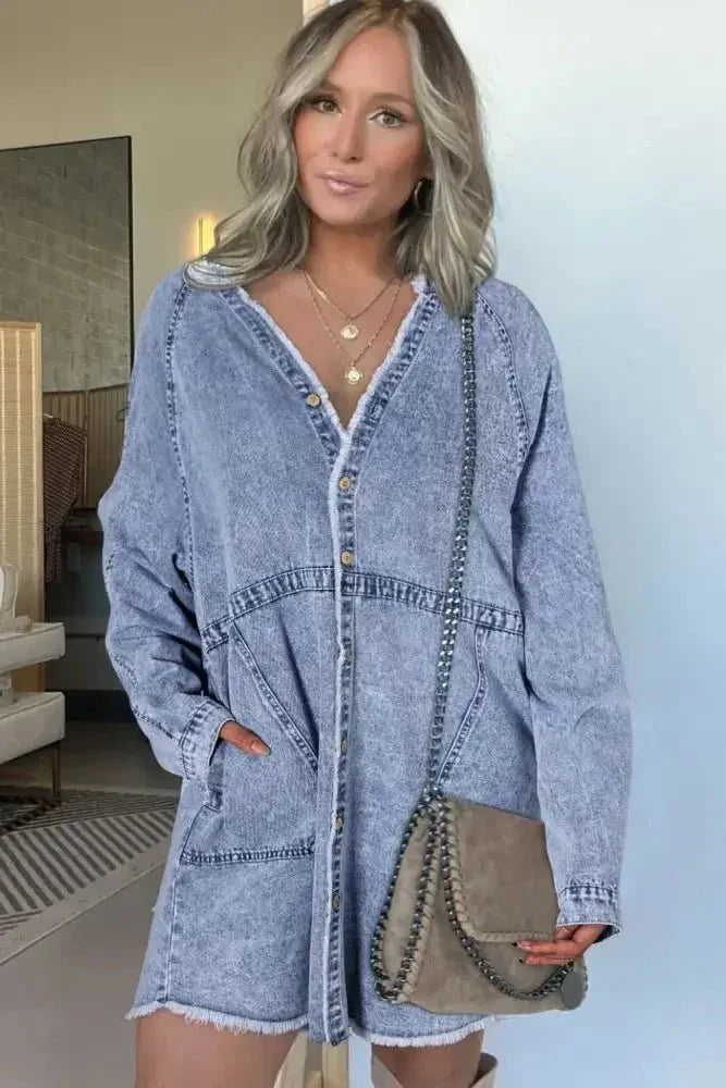 Raw Hem Button Down Long Sleeve Denim Dress - Update AvenueDenim Dresses & SkirtsTrendsi1001002035712581001002035712589dfe5103 - 3e54 - 4e54 - 9f33 - 091103ec690c - MaxMedium