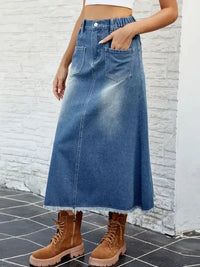 Raw Hem Buttoned Denim Skirt with Pockets - Update AvenueDenim Dresses & SkirtsTrendsi1001006569611791001006569611792c5e9177 - 0fd0 - 47a1 - 8392 - b86c690d2cd1 - MaxDusty Blue