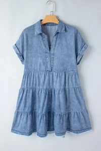 Raw Hem Collared Neck Short Sleeve Denim Dress - Update AvenueDenim Dresses & SkirtsTrendsi100100108311390100100108311390fe8faff9 - 9ea5 - 441c - 8433 - b873bf2e6cb6 - MaxMedium