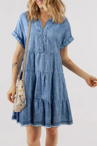 Raw Hem Collared Neck Short Sleeve Denim Dress - Update AvenueDenim Dresses & SkirtsTrendsi1001001083113901001001083113903fd7ab48 - d0e6 - 4113 - 86fb - 4ef63d3780b0 - MaxMedium