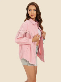 Raw Hem Fringe Detail Denim Jacket - Update AvenueTrendsi1001009609834011001009609834017621118b7f6d4eb9b1f632e7b19d75f3 - MaxDusty Pink