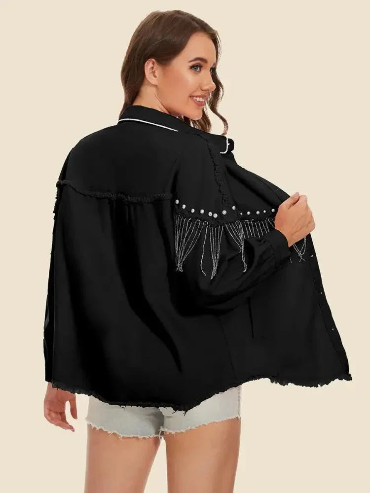 Raw Hem Fringe Detail Denim Jacket - Update AvenueTrendsi1001009609842671001009609842679d6e64ca9f4b474dba255b80b82cfb5e - MaxBlack