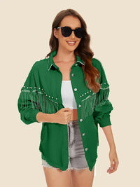 Raw Hem Fringe Detail Denim Jacket - Update AvenueTrendsi1001009609865001001009609865008c22da85541f421397257476cee80463 - MaxDark Green