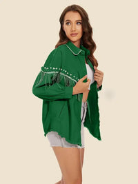 Raw Hem Fringe Detail Denim Jacket - Update AvenueTrendsi100100960986500100100960986500ca1c68ca77ef4f3c937d5fd480d9c6ea - MaxDark Green
