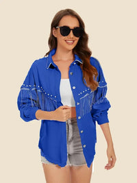 Raw Hem Fringe Detail Denim Jacket - Update AvenueTrendsi100100960989589100100960989589d74b21d9c5cd4ec19a0343f2d4eb9895 - MaxRoyal Blue