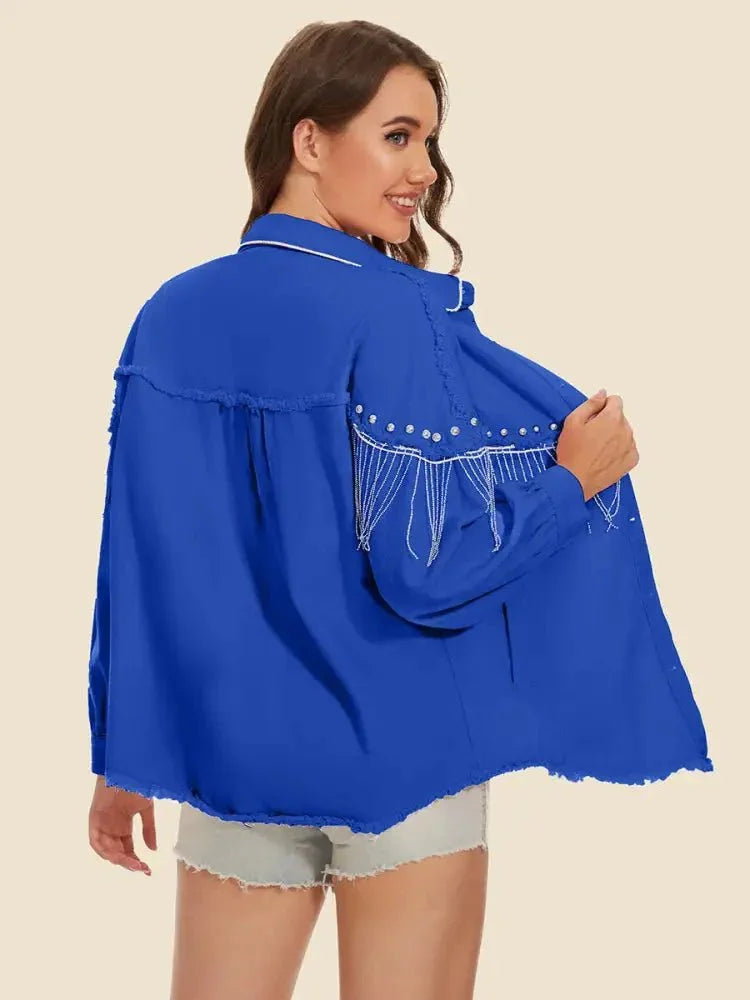 Raw Hem Fringe Detail Denim Jacket - Update AvenueTrendsi1001009609895891001009609895896e85084deb5441d88ff5e3b5432346c0 - MaxRoyal Blue
