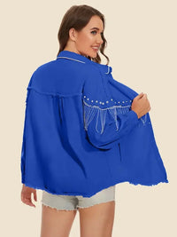 Raw Hem Fringe Detail Denim Jacket - Update AvenueTrendsi1001009609895891001009609895896e85084deb5441d88ff5e3b5432346c0 - MaxRoyal Blue