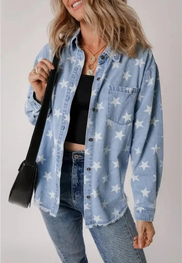 Raw Hem Star Collared Neck Denim Top - Update AvenueHonor the Stars and StripesTrendsi100100453012512100100453012512b9bb374c - 803b - 4b28 - b5c4 - 6787f572f732 - MaxMedium