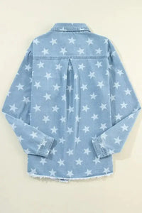 Raw Hem Star Collared Neck Denim Top - Update AvenueHonor the Stars and StripesTrendsi1001004530125121001004530125122c59a9e6959c449587a1f1b8ba6f4540 - MaxMedium