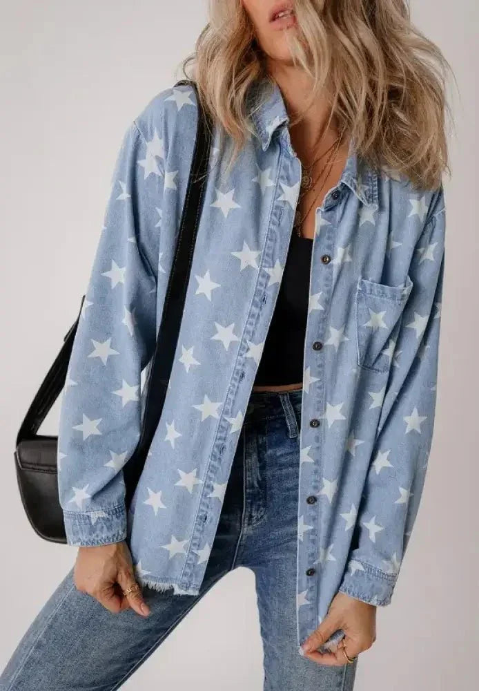Raw Hem Star Collared Neck Denim Top - Update AvenueHonor the Stars and StripesTrendsi100100453012512100100453012512031ddb30 - 0160 - 461b - 8e99 - 32ec1dbbe3e2 - MaxMedium