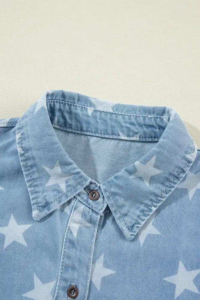Raw Hem Star Collared Neck Denim Top - Update AvenueHonor the Stars and StripesTrendsi100100453012512100100453012512f3a86c1a93774874b1ba409e02d1f856 - MaxMedium