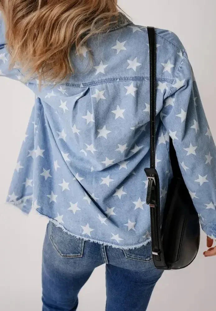 Raw Hem Star Collared Neck Denim Top - Update AvenueHonor the Stars and StripesTrendsi100100453012512100100453012512599a6678 - 5bd2 - 4703 - b827 - 32cb49bb9a3e - MaxMedium