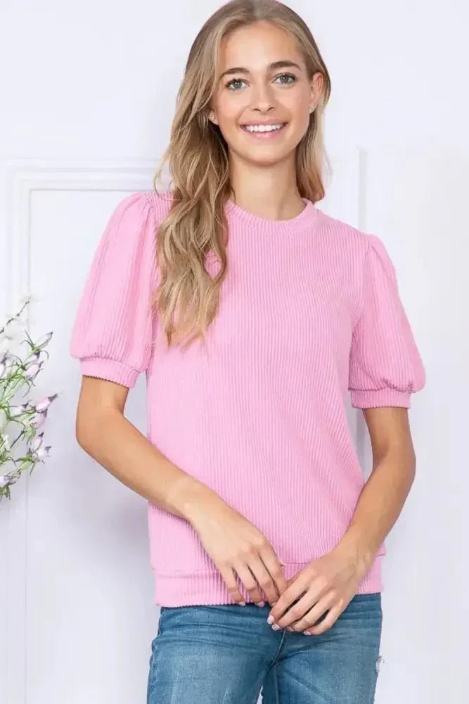Reborn J Ribbed Round Neck Short Sleeve Top - Update AvenueTrendsi100101102620943100101102620943a8959eb9 - 6e59 - 4ca1 - 8389 - 8f13817b02e7 - MaxPINK