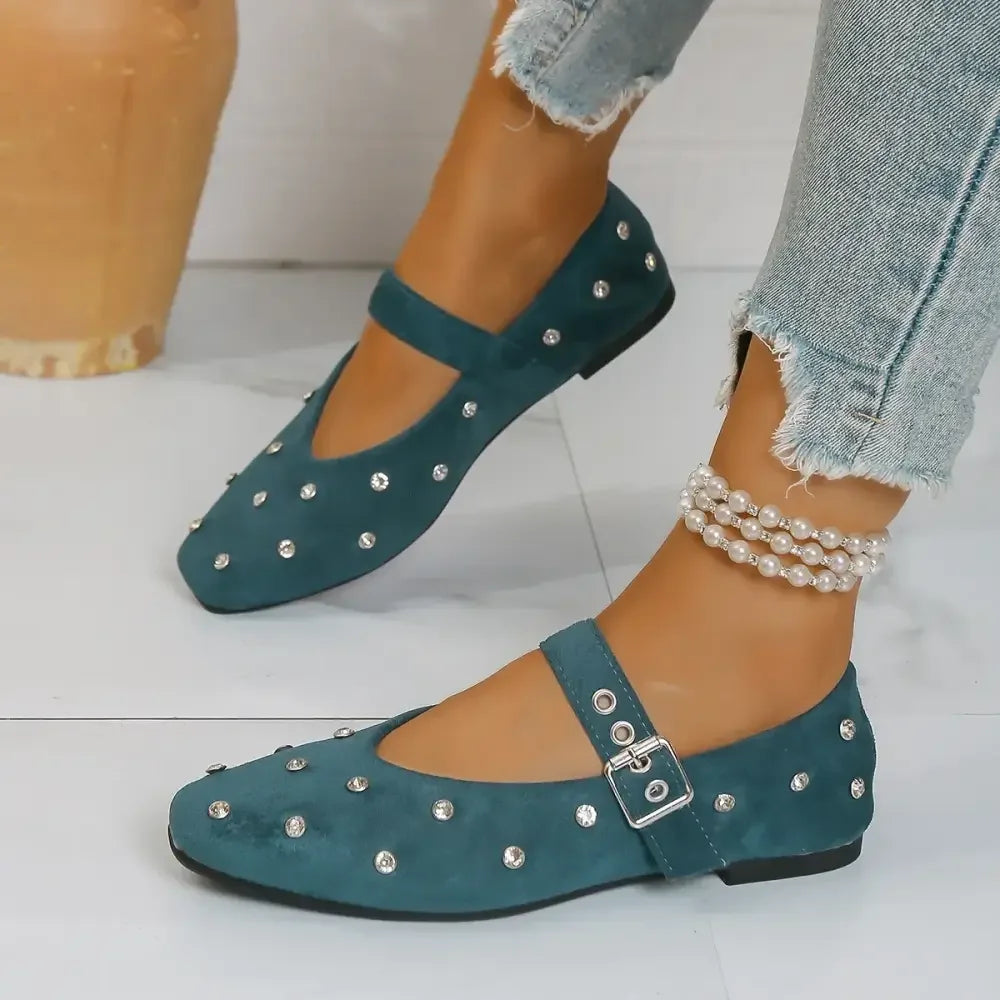 Rhinestone Buckle Flat Mary Jane Loafers